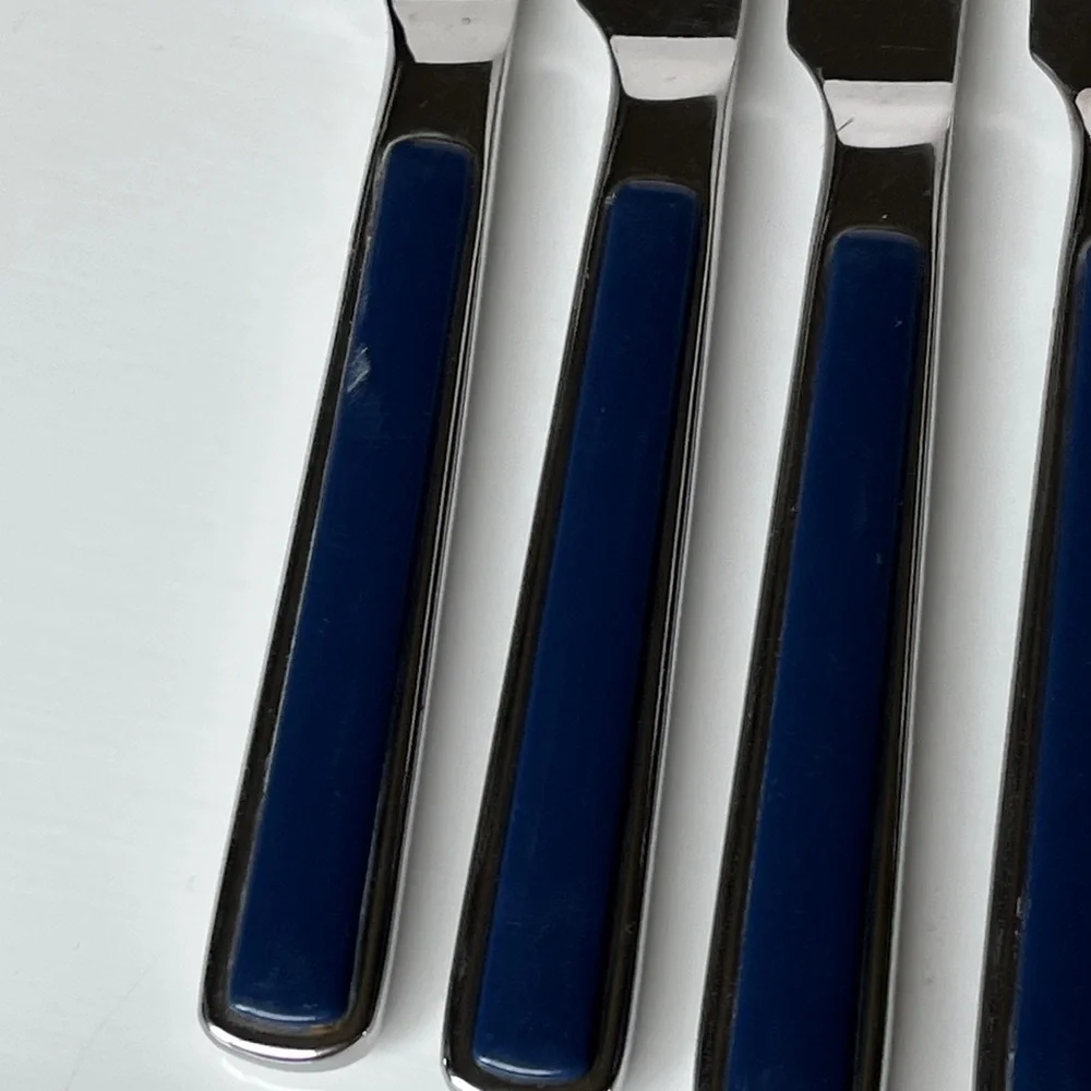 Set of 8 Seed Inox France Stainless Steel Dinner Knives Blue Handle